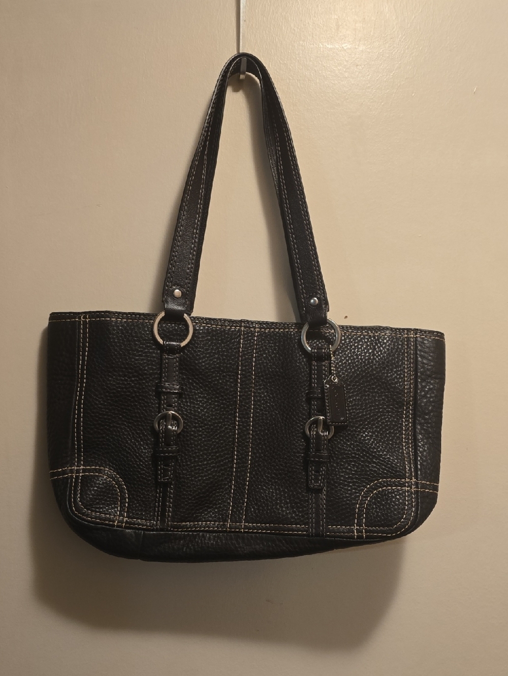 Vintage Leather Coach Shoulder Tote Bag in Black